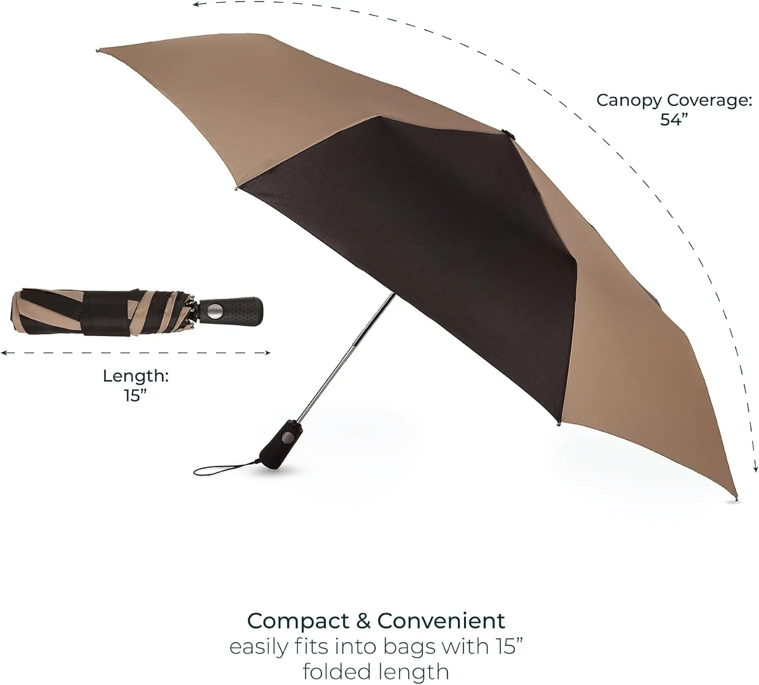 Totes Folding Golf Umbrella Water Repellant, Auto Open/Close, UV Sun Protection, 54-Inch, Black