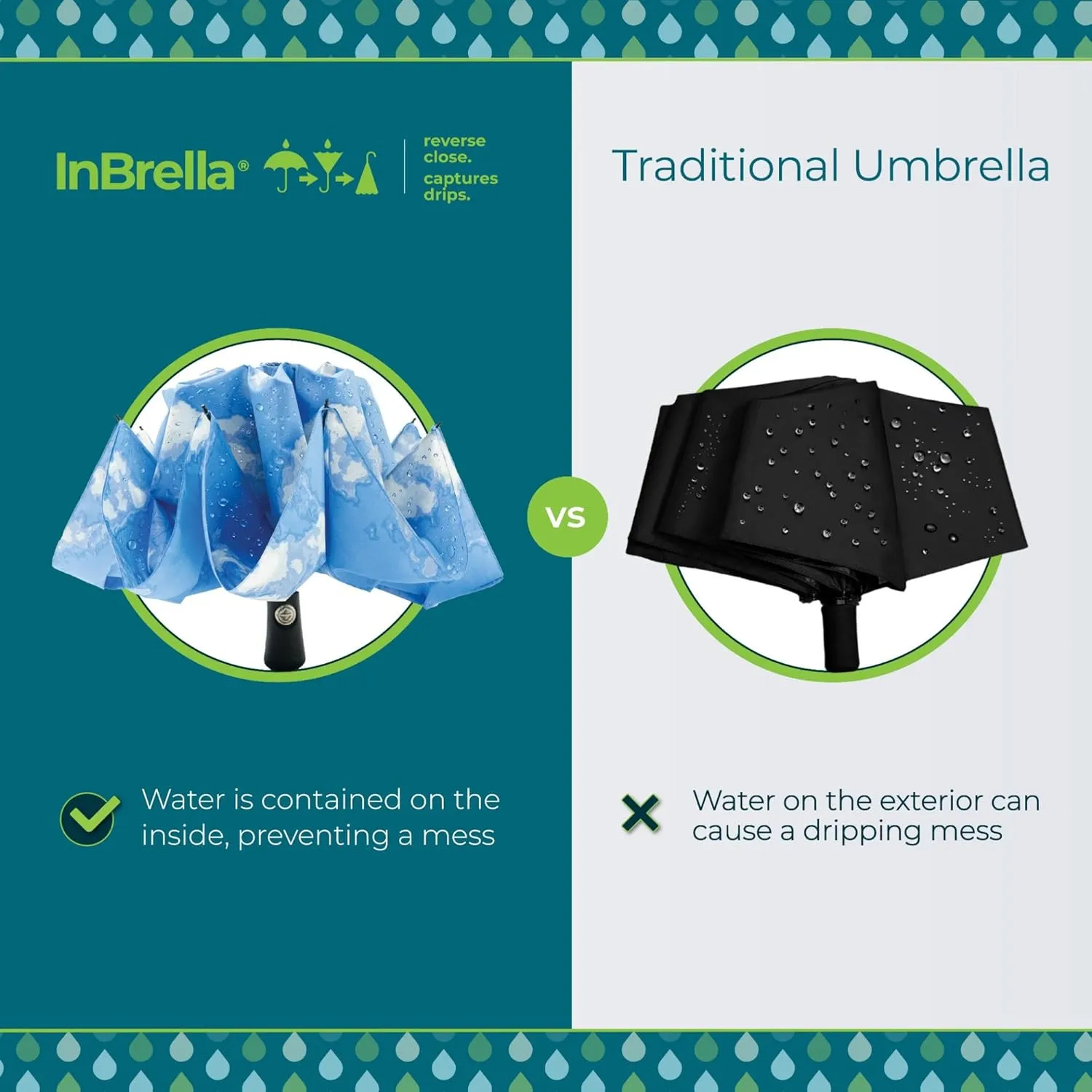 totes Reverse Close Folding Inbrella with Auto Open Close and Compact, Windproof Design, Black
