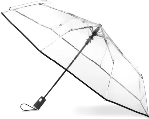 Totes Women's Ultra Clear Auto Open Compact Umbrella, Black