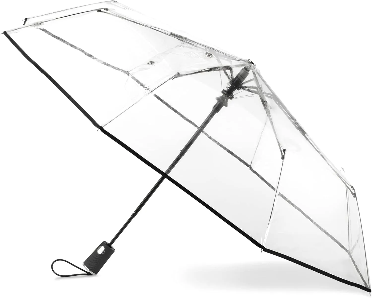 Totes Women's Ultra Clear Auto Open Compact Umbrella, Black
