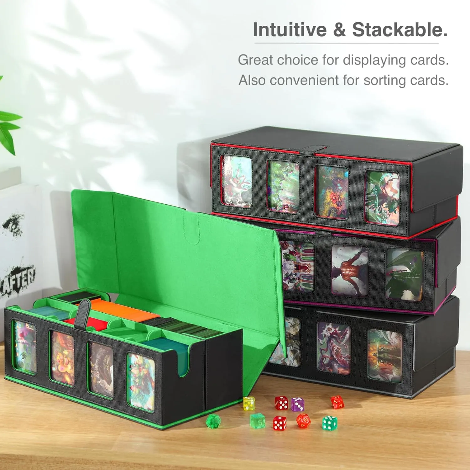 Trading Card Deck Case for 1600 Cards, Storage Box with Display Windows for MTG Commander, Magic Card, PTCG, Sport Card and Other Trading Card Games - GREEN