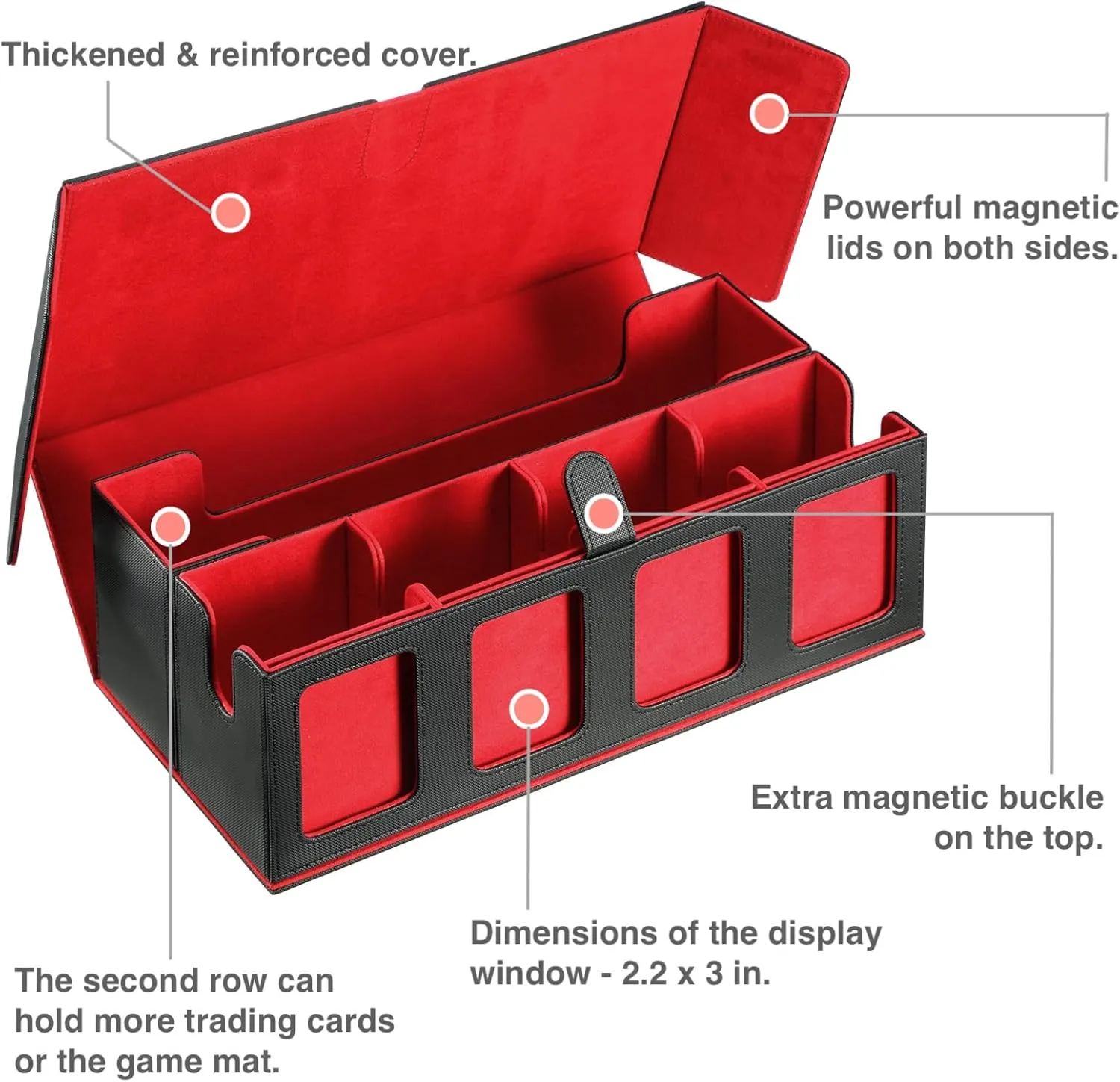Trading Card Deck Case for 1600 Cards, Storage Box with Display Windows for MTG Commander, Magic Cards, PTCG, Sport Cards and Other Trading Card Games - RED