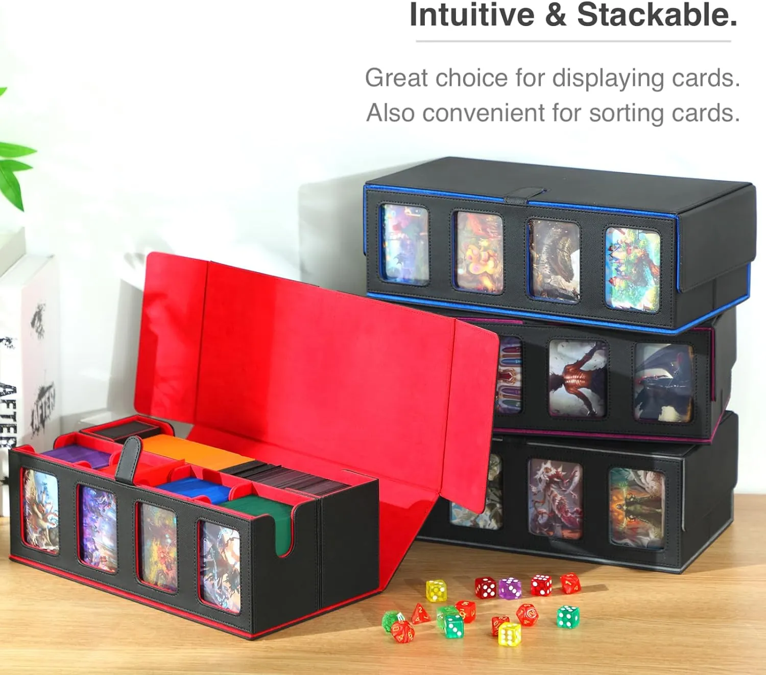 Trading Card Deck Case for 1600 Cards, Storage Box with Display Windows for MTG Commander, Magic Cards, PTCG, Sport Cards and Other Trading Card Games - RED
