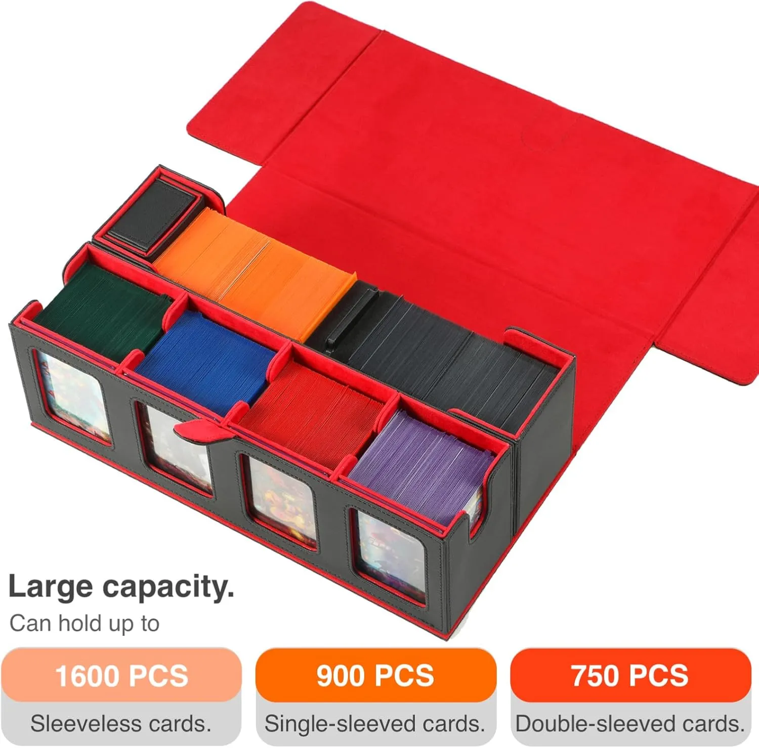 Trading Card Deck Case for 1600 Cards, Storage Box with Display Windows for MTG Commander, Magic Cards, PTCG, Sport Cards and Other Trading Card Games - RED
