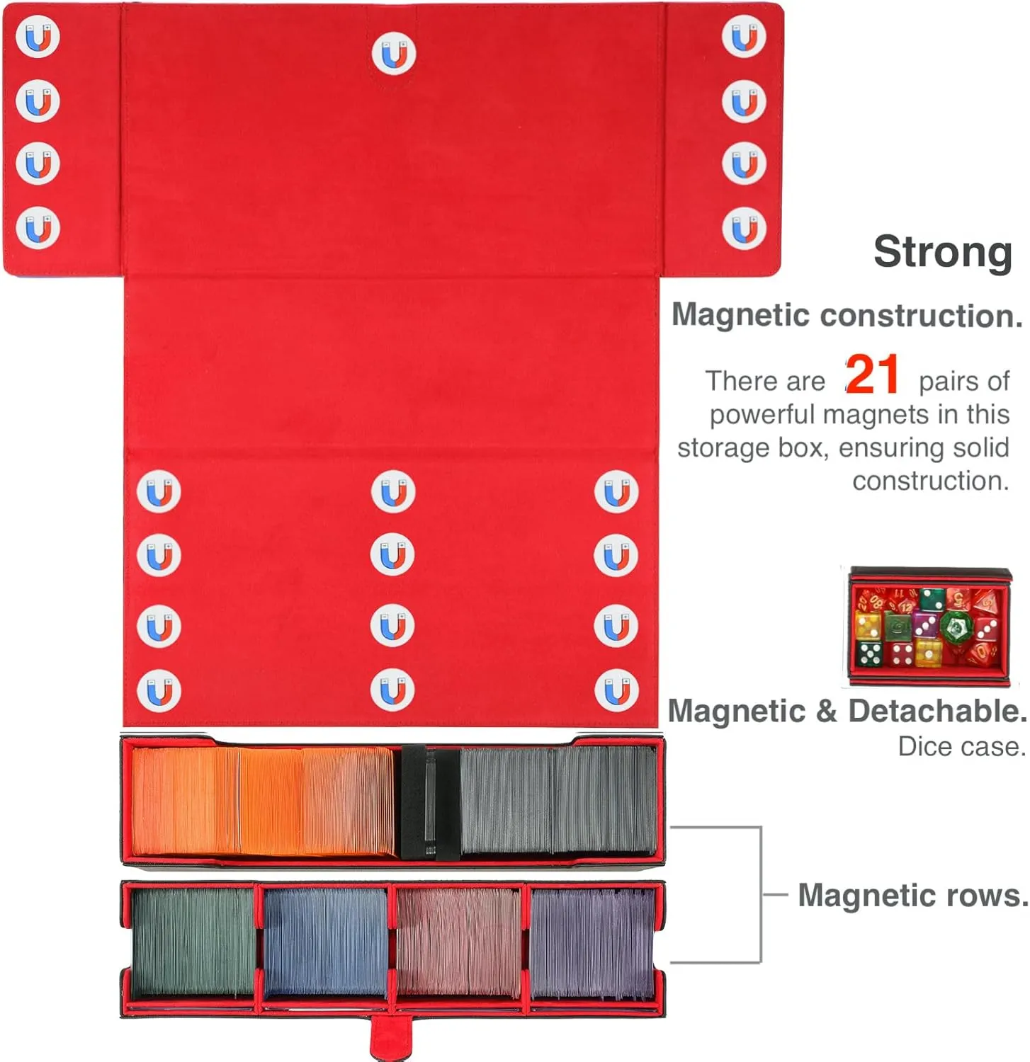 Trading Card Deck Case for 1600 Cards, Storage Box with Display Windows for MTG Commander, Magic Cards, PTCG, Sport Cards and Other Trading Card Games - RED