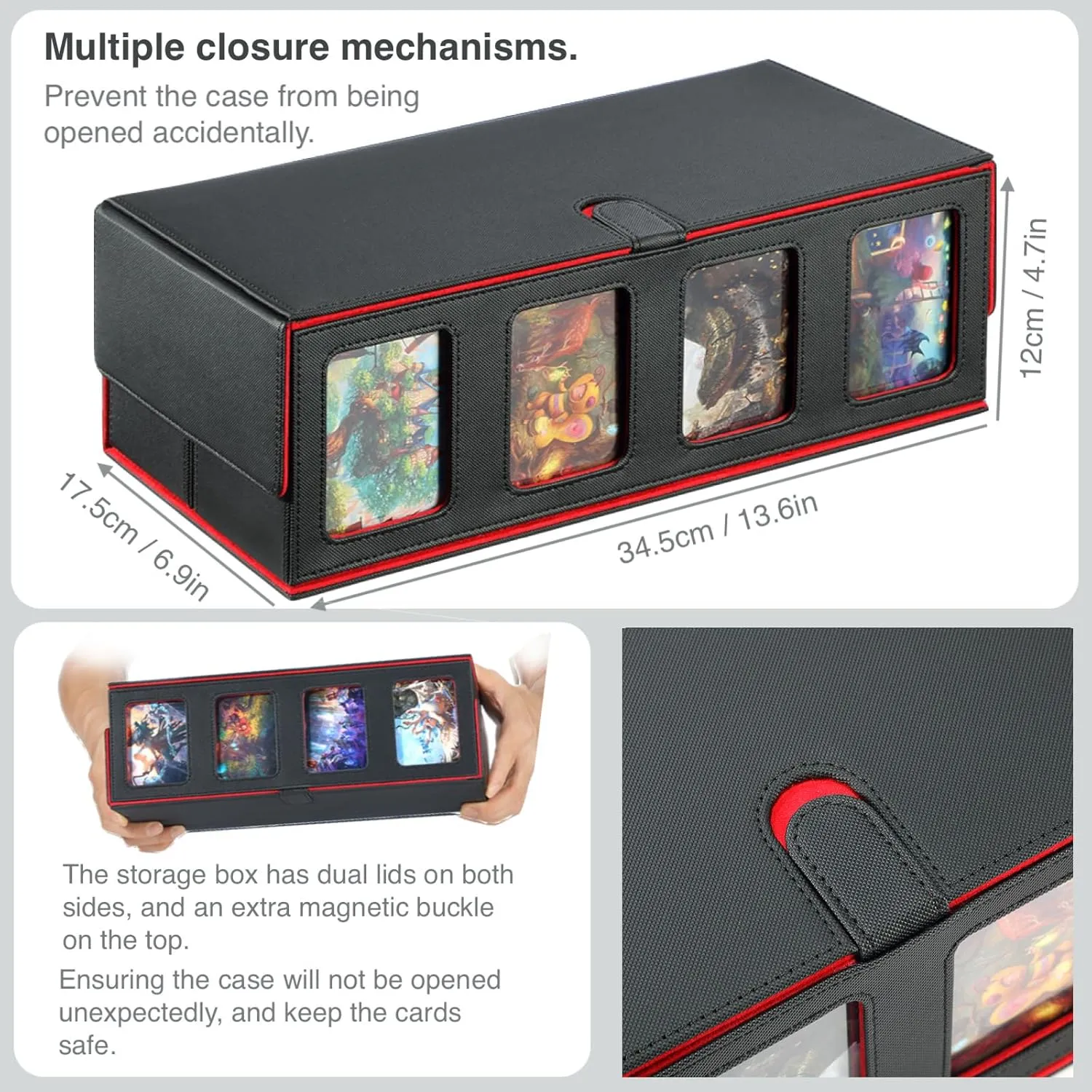 Trading Card Deck Case for 1600 Cards, Storage Box with Display Windows for MTG Commander, Magic Cards, PTCG, Sport Cards and Other Trading Card Games - RED