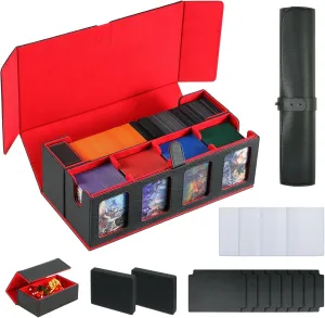 Trading Card Deck Case for 1600 Cards, Storage Box with Display Windows for MTG Commander, Magic Cards, PTCG, Sport Cards and Other Trading Card Games - RED