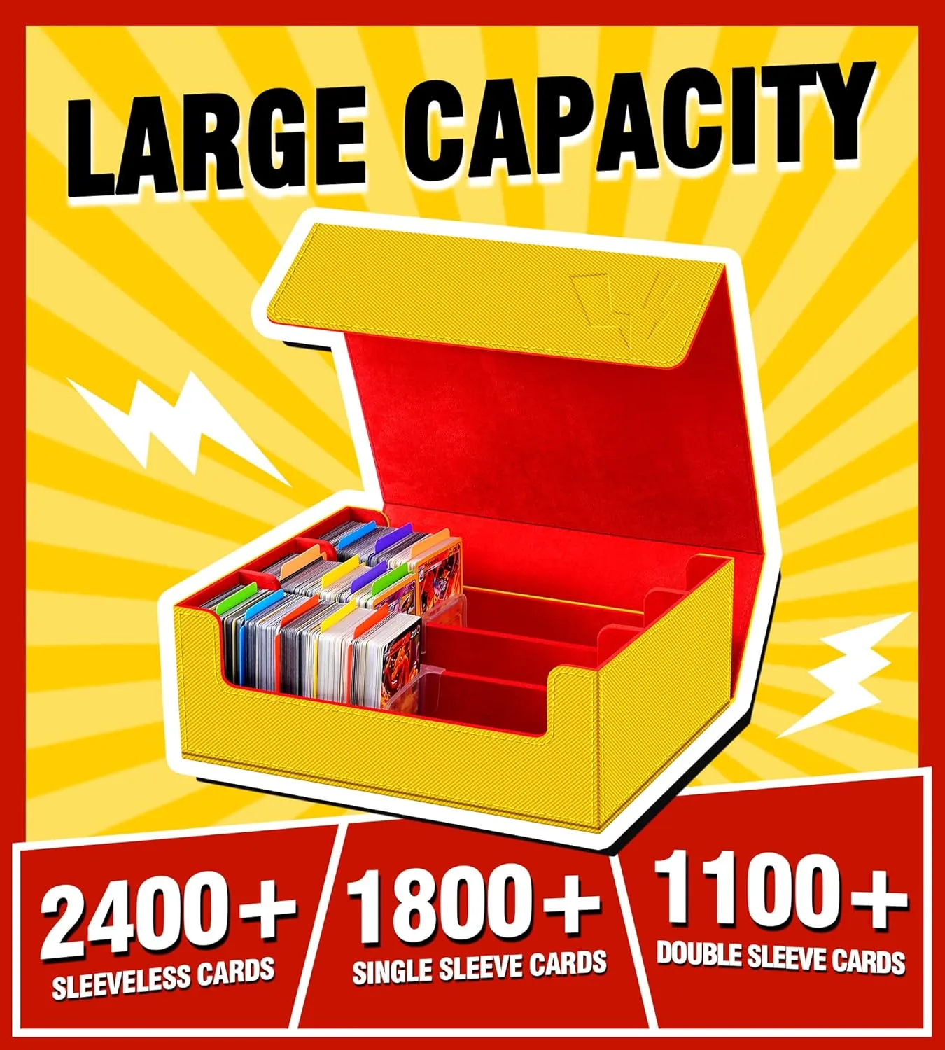 Trading Card Storage Box - 2400  Commander Deck Case for Magic the Gathering PKM YuGiOh Sports Cards, Leather MTG TCG PTCG with 12 PVC Dividers 4 Card Supporters, Blue and Red
