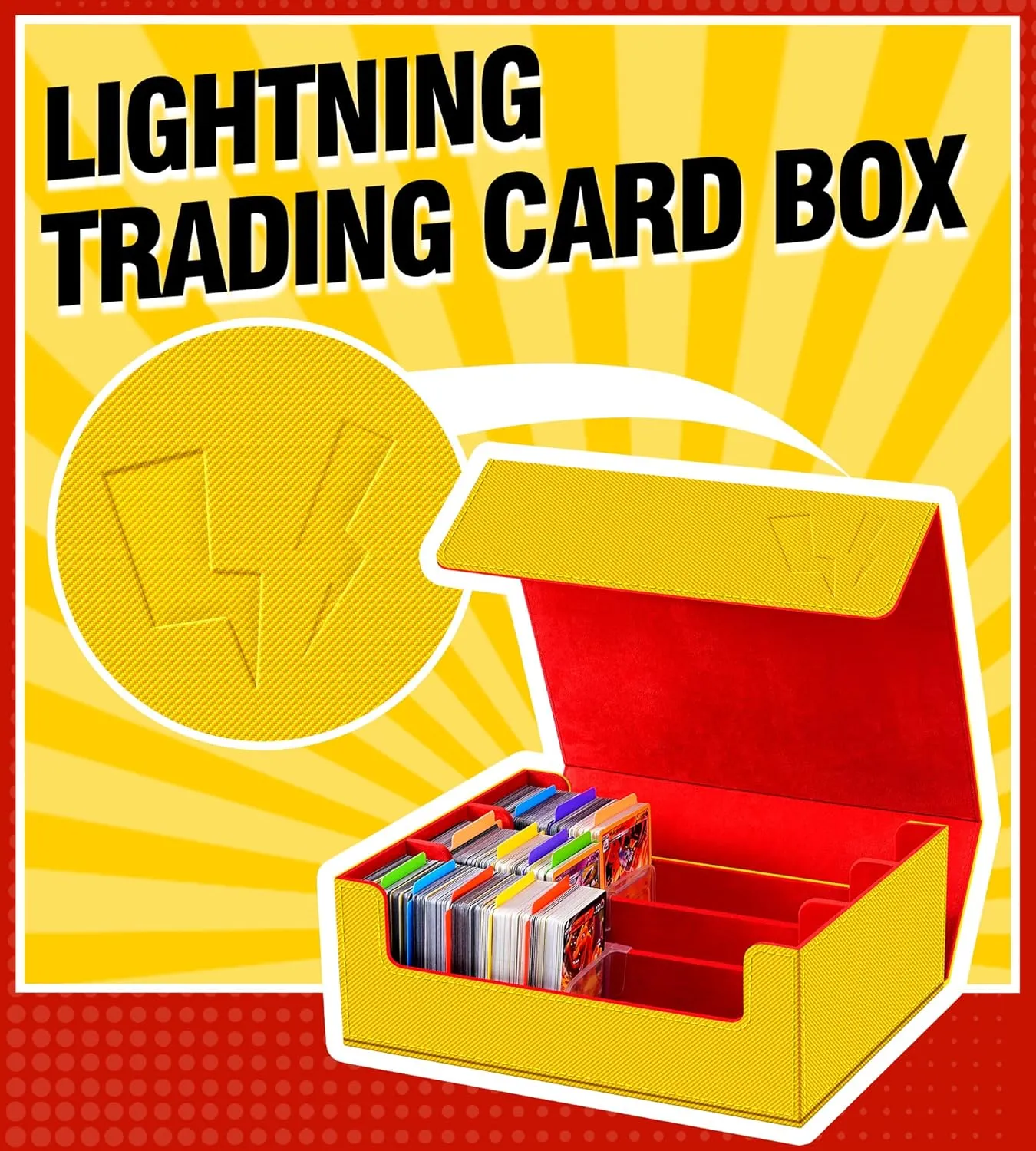 Trading Card Storage Box - 2400  Commander Deck Case for Magic the Gathering PKM YuGiOh Sports Cards, Leather MTG TCG PTCG with 12 PVC Dividers 4 Card Supporters, Blue and Red