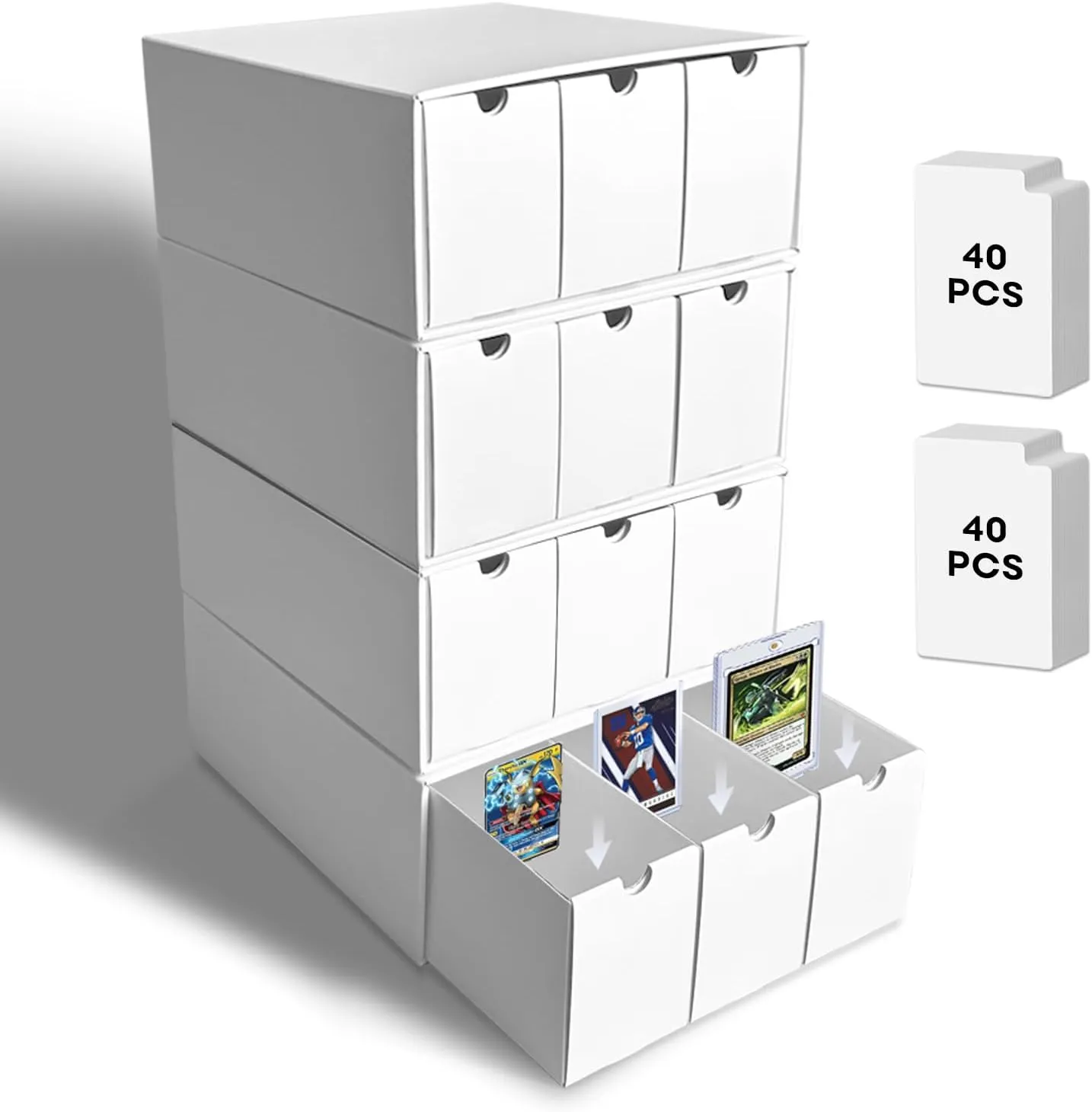 Trading Card Storage Box, Top Loaders Storage Box with 80 Dividers, Cardboard Toploader Card Boxes for Sports Card, Baseball, MTG, TCG, Playing Cards, 12 Drawer