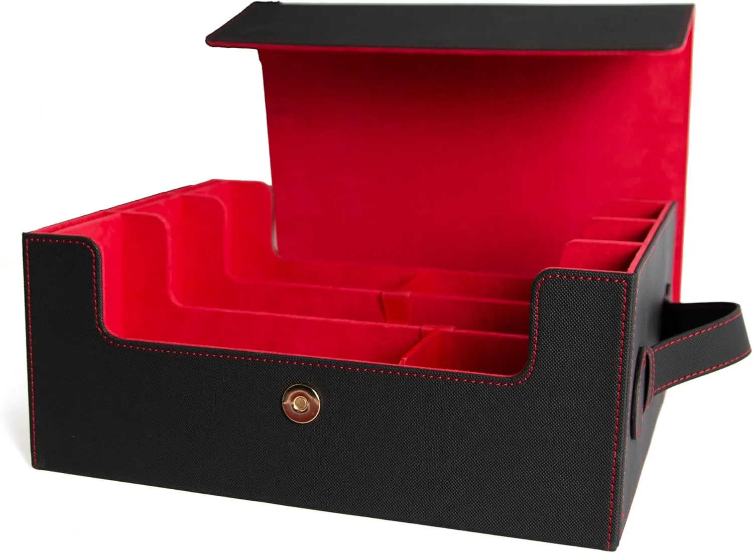 Trading Card Storage Box with Display - Holds 3000  Cards - Travel-Friendly with Handle - 3 Toploaders, 3 Stoppers, 24 Dividers - Strong Closure - Perfect for Collectors