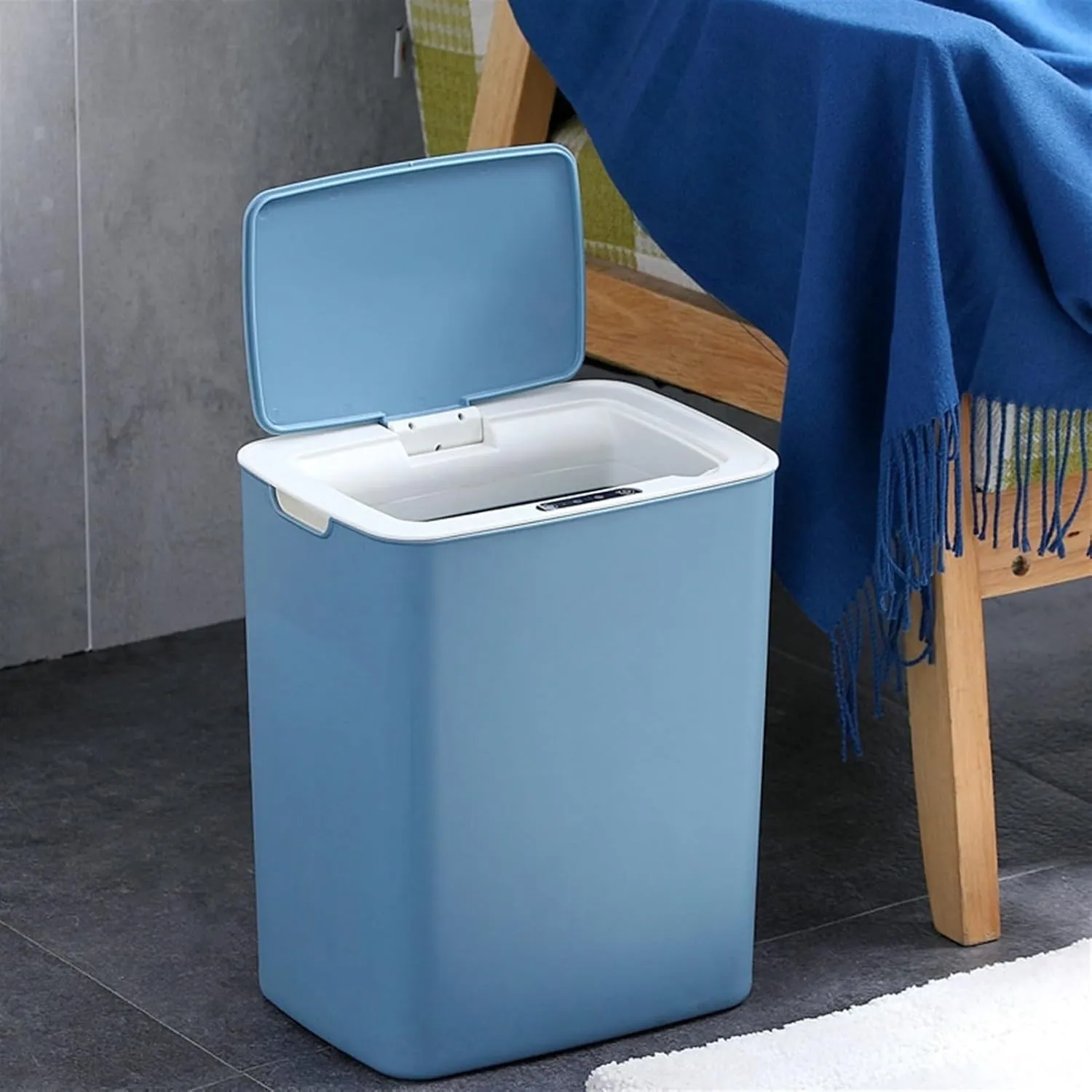 Trash Can 14l Intelligent Induction Garbage Can Home Electronic with Cover Automatic Bathroom Kitchen Toilet Paper Basket Electric Garbage Can Kitchen Trash Can(Blue)