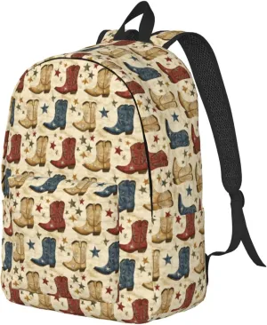 Travel Backpack for Women Men - 20L Colorful Cowboy Boots Print Canvas Simple Modern Backpack Bag for Hiking