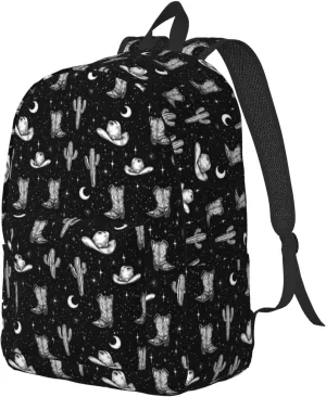 Travel Backpack for Women Men - 20L Cowboy Boots Hat Print Canvas Simple Modern Backpack Bag for Hiking