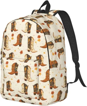 Travel Backpack for Women Men - 20L Maple Leaf Cowboy Boots Print Canvas Simple Modern Backpack Bag for Hiking