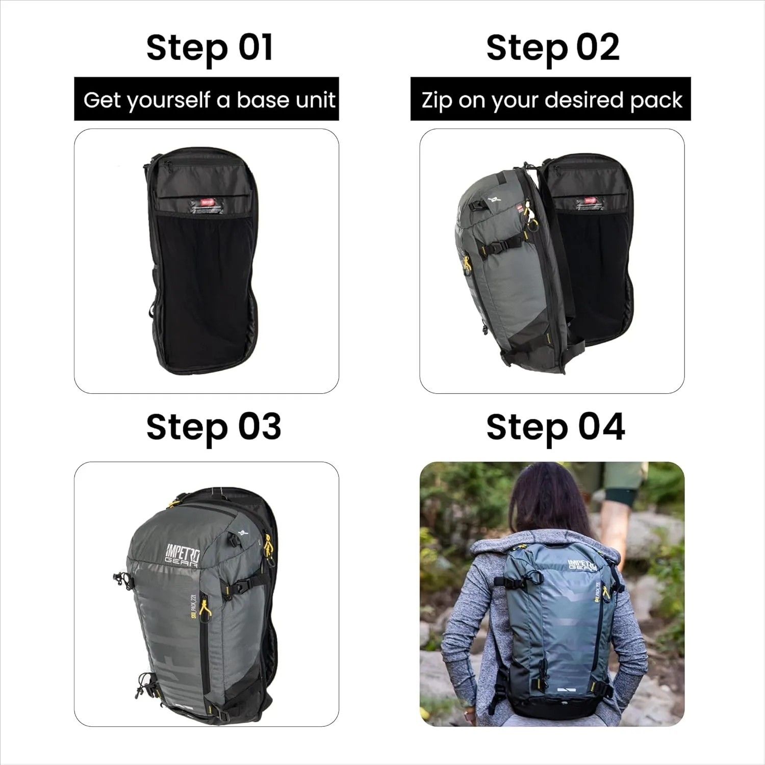 Travel Backpack (Set of 3) - Ski Snowboard Bag, Motorcycle Biking Back Pack & Mountaineering Backpack with Fully Compatible Base Unit - Hiking, Camping & Traveling Rucksack - Daypack for Outdoors