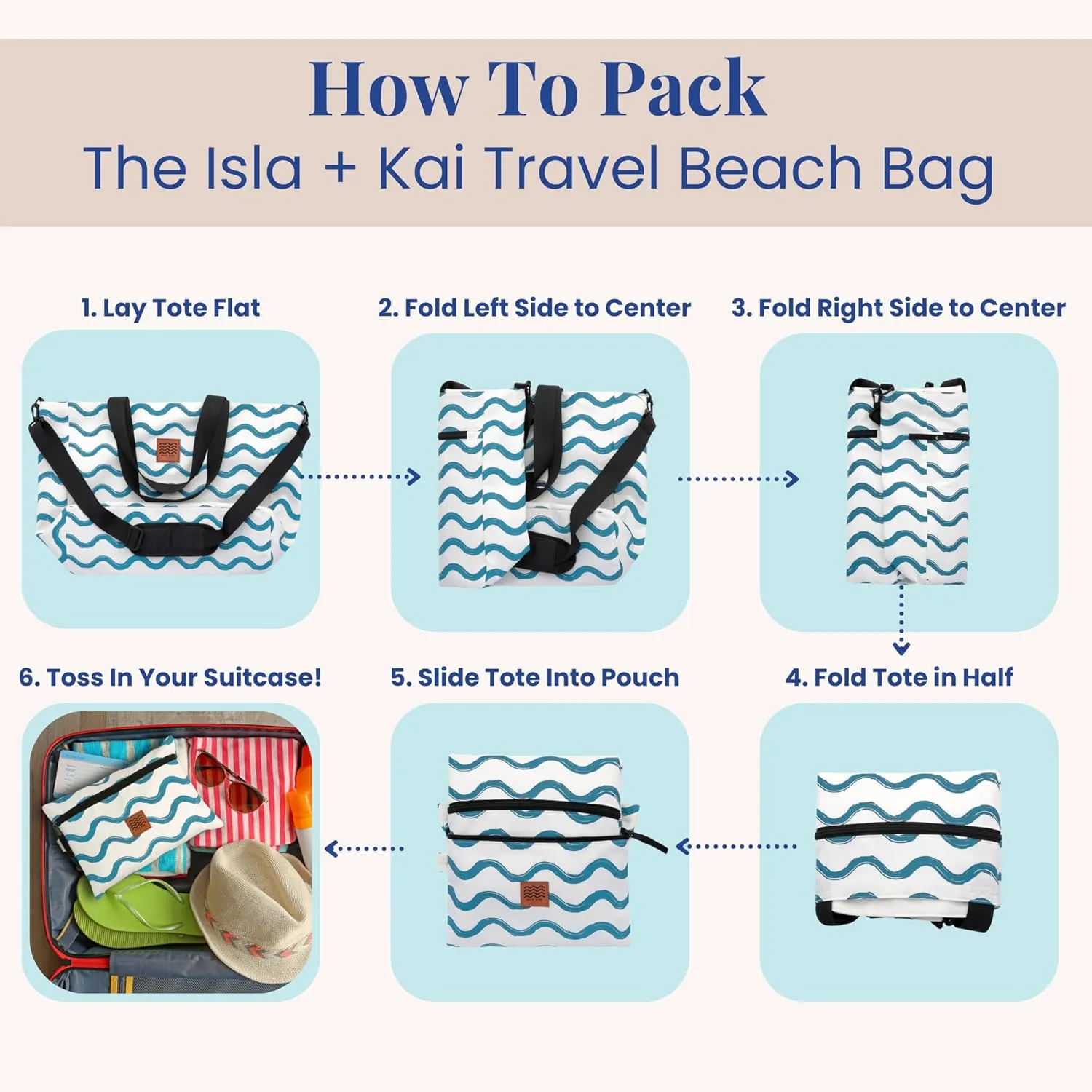 Travel Beach Bag Packable Beach Bag Tote for Pool Lake Cruise Essentials for Women, Foldable Travel Tote for Women