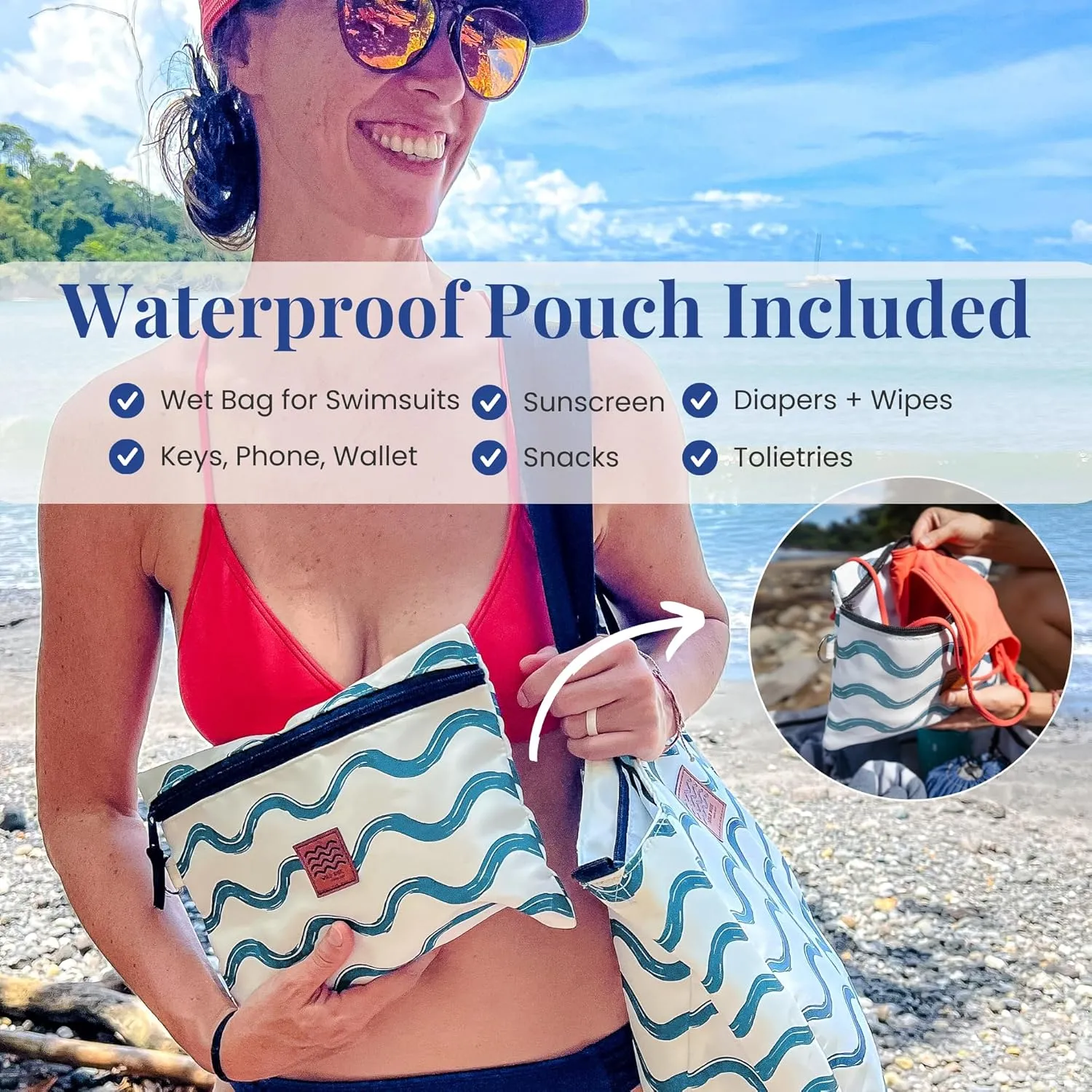 Travel Beach Bag Packable Beach Bag Tote for Pool Lake Cruise Essentials for Women, Foldable Travel Tote for Women