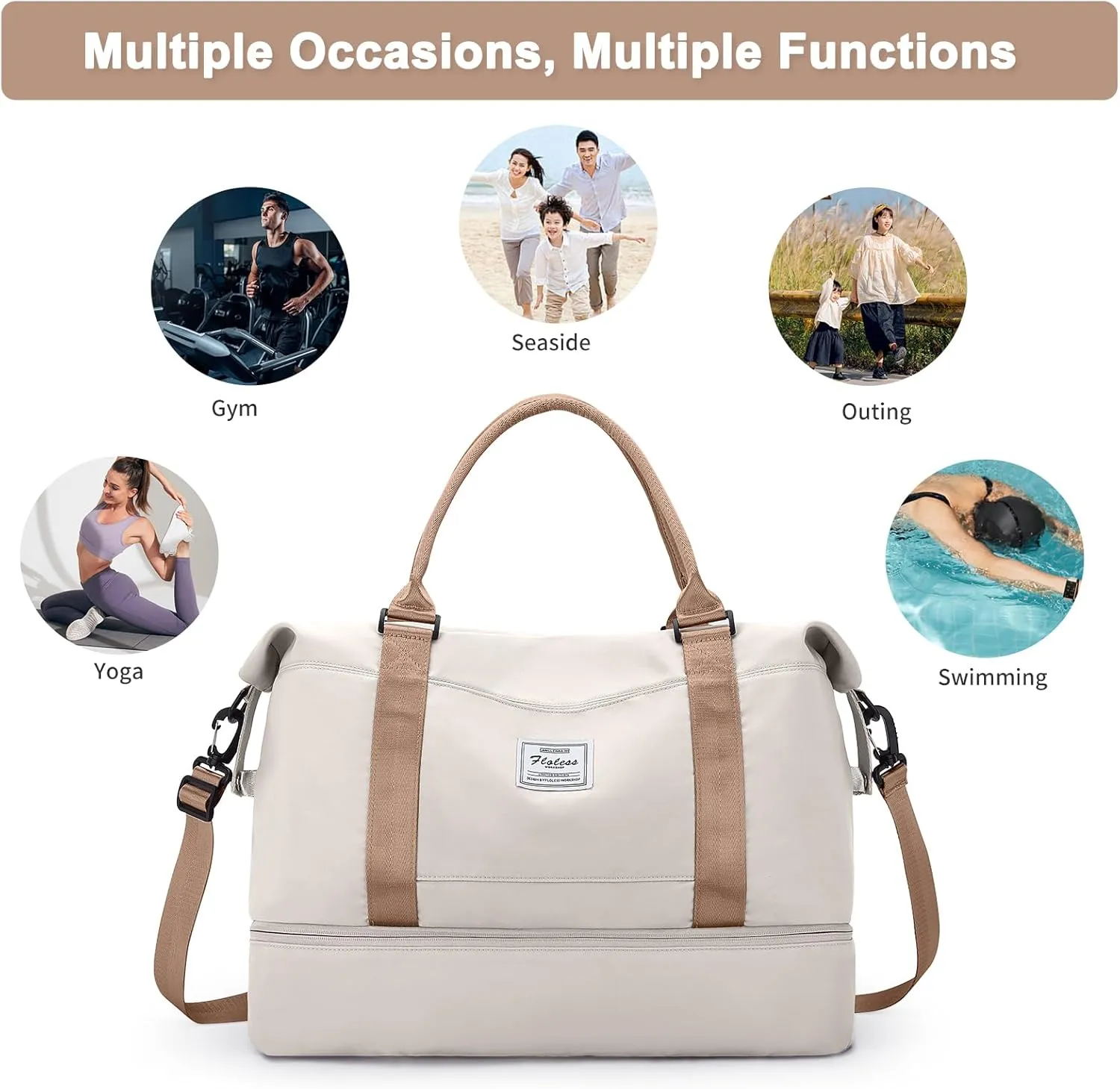 Travel Duffel Bag,Sports Tote Gym Bag,Shoulder Weekender Overnight Bag for Women