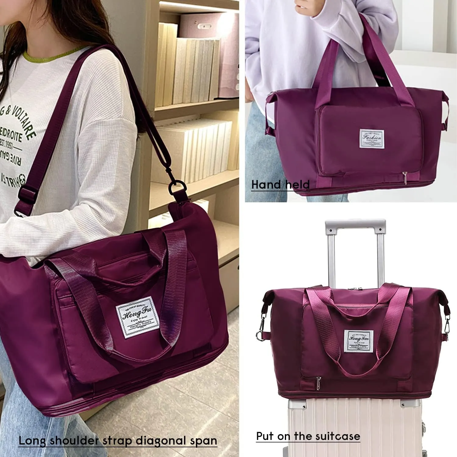 Travel Duffel Tote Bag,Travel Weekender Overnight Bags Women Carry On Bag Totes for Airplanes,Sports Gym Duffle with Trolley Sleeve