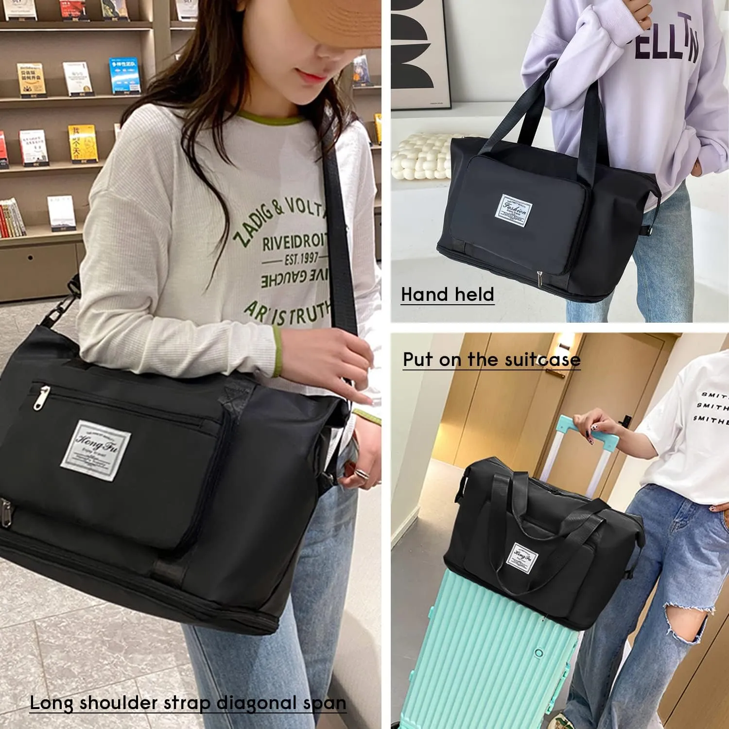 Travel Duffel Tote Bag,Travel Weekender Overnight Bags Women Carry On Bag Totes for Airplanes,Sports Gym Duffle with Trolley Sleeve