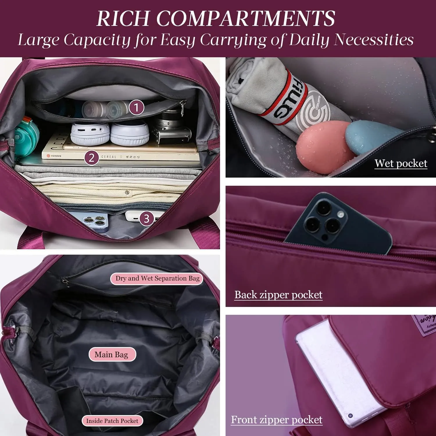 Travel Duffel Tote Bag,Travel Weekender Overnight Bags Women Carry On Bag Totes for Airplanes,Sports Gym Duffle with Trolley Sleeve