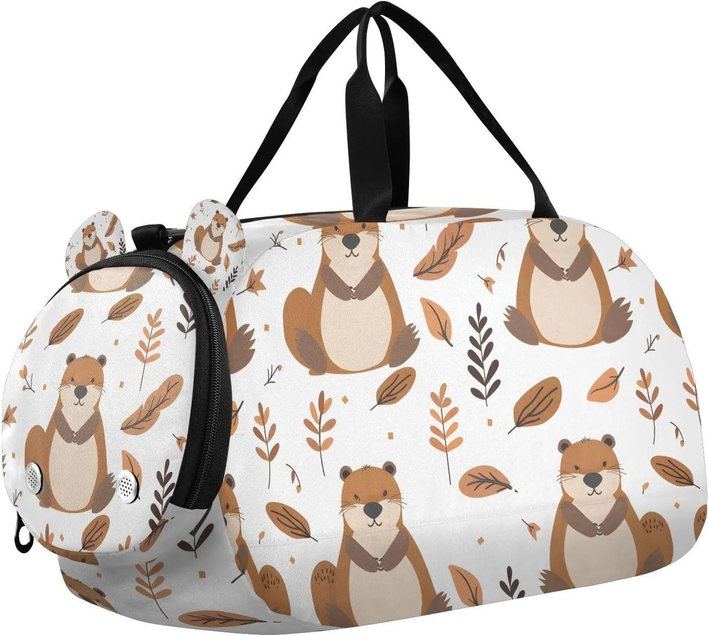 Travel Duffle Bag for Kids Boys Girls Cute Beaver Forest Animal Sports Bag Overnighter Duffle Sleepover Weekender with Shoes Compartment