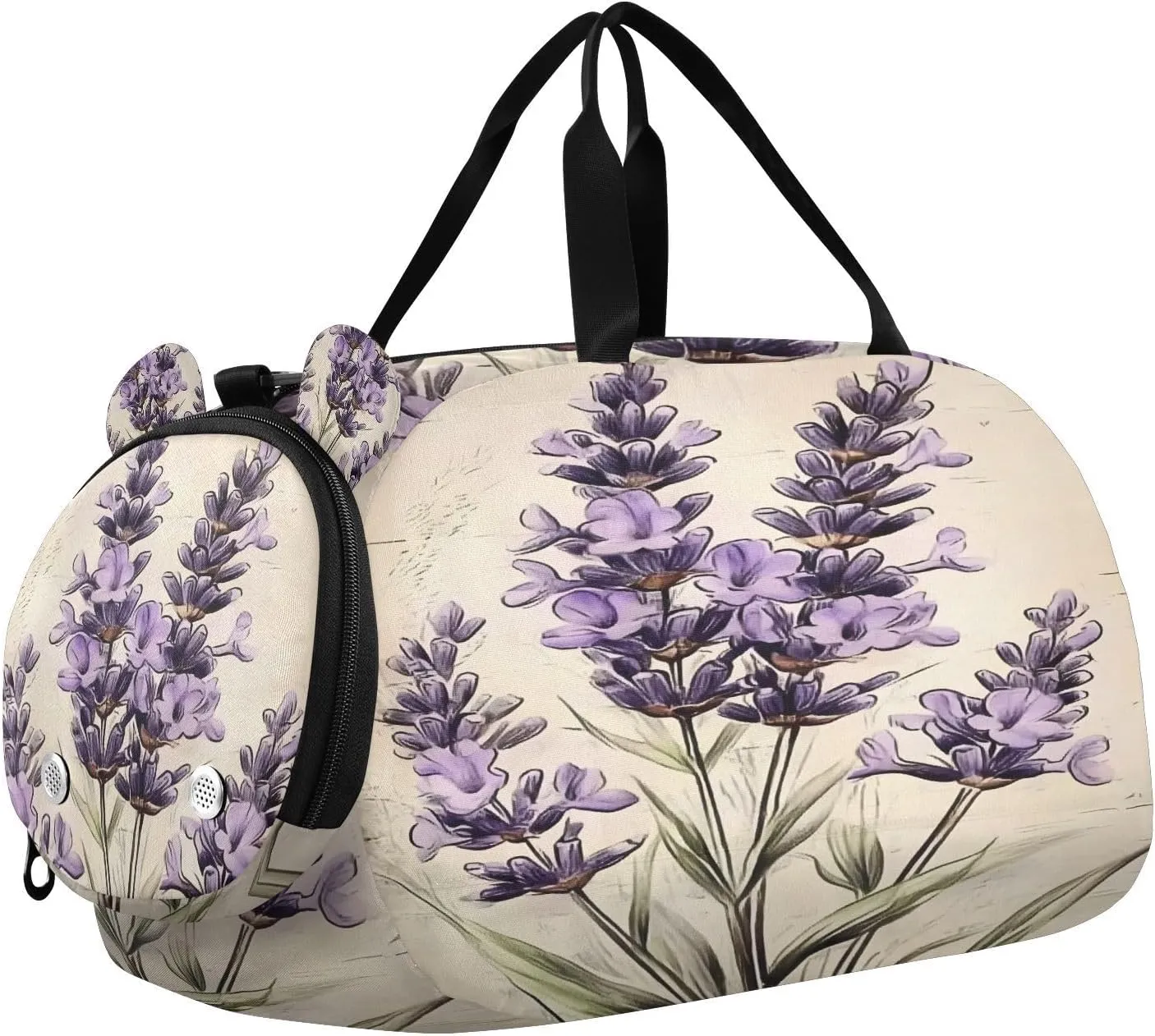 Travel Duffle Bag for Kids Boys Girls Lavender Flower Vintage Sports Bag Overnighter Duffle Sleepover Weekender with Shoes Compartment
