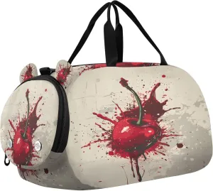 Travel Duffle Bag for Kids Boys Girls Red Cherry Vintage Sports Bag Overnighter Duffle Sleepover Weekender with Shoes Compartment