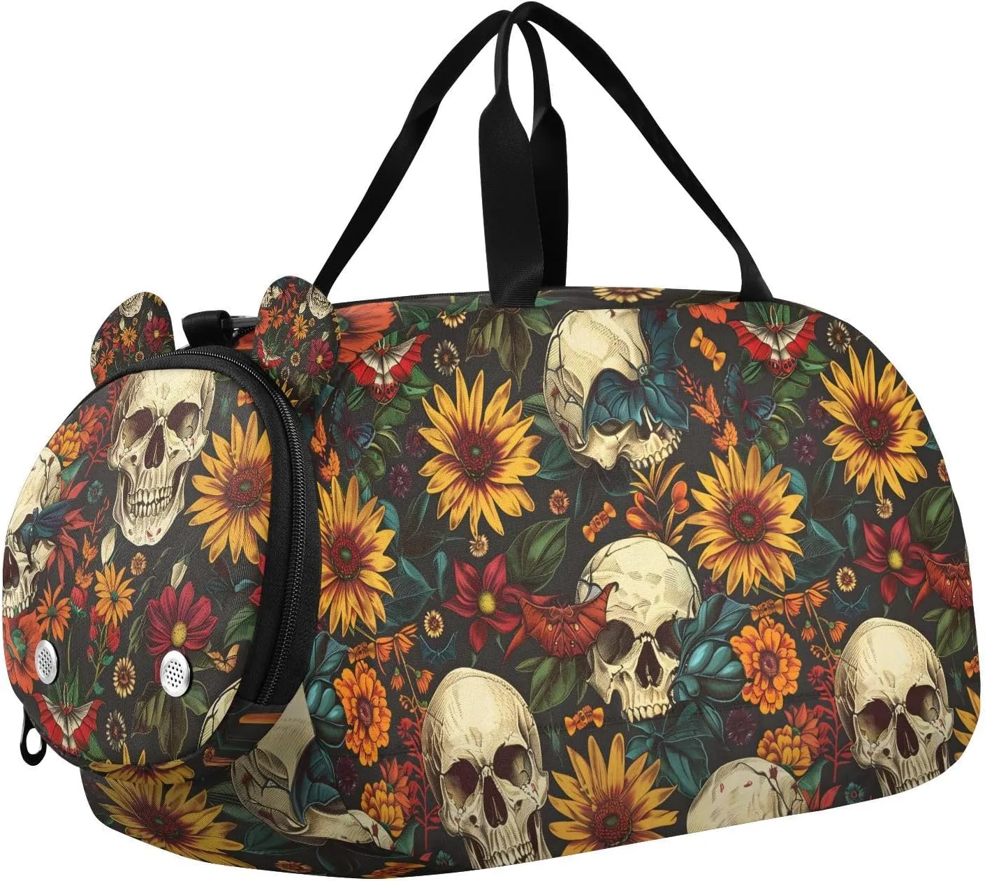 Travel Duffle Bag for Kids Boys Girls Skull Sunflower Flower Skeleton Sports Bag Overnighter Duffle Sleepover Weekender with Shoes Compartment