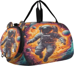 Travel Duffle Bag for Kids Boys Girls Space Astronaut Galaxy Sports Bag Overnighter Duffle Sleepover Weekender with Shoes Compartment