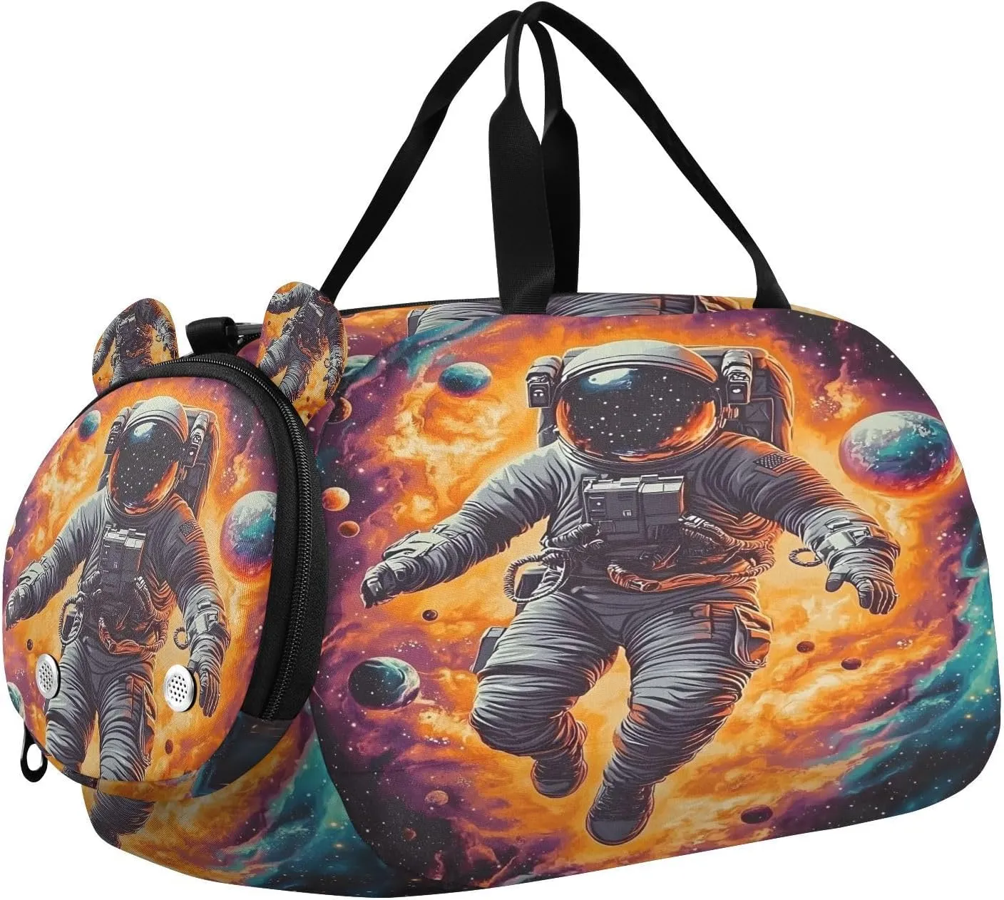 Travel Duffle Bag for Kids Boys Girls Space Astronaut Galaxy Sports Bag Overnighter Duffle Sleepover Weekender with Shoes Compartment
