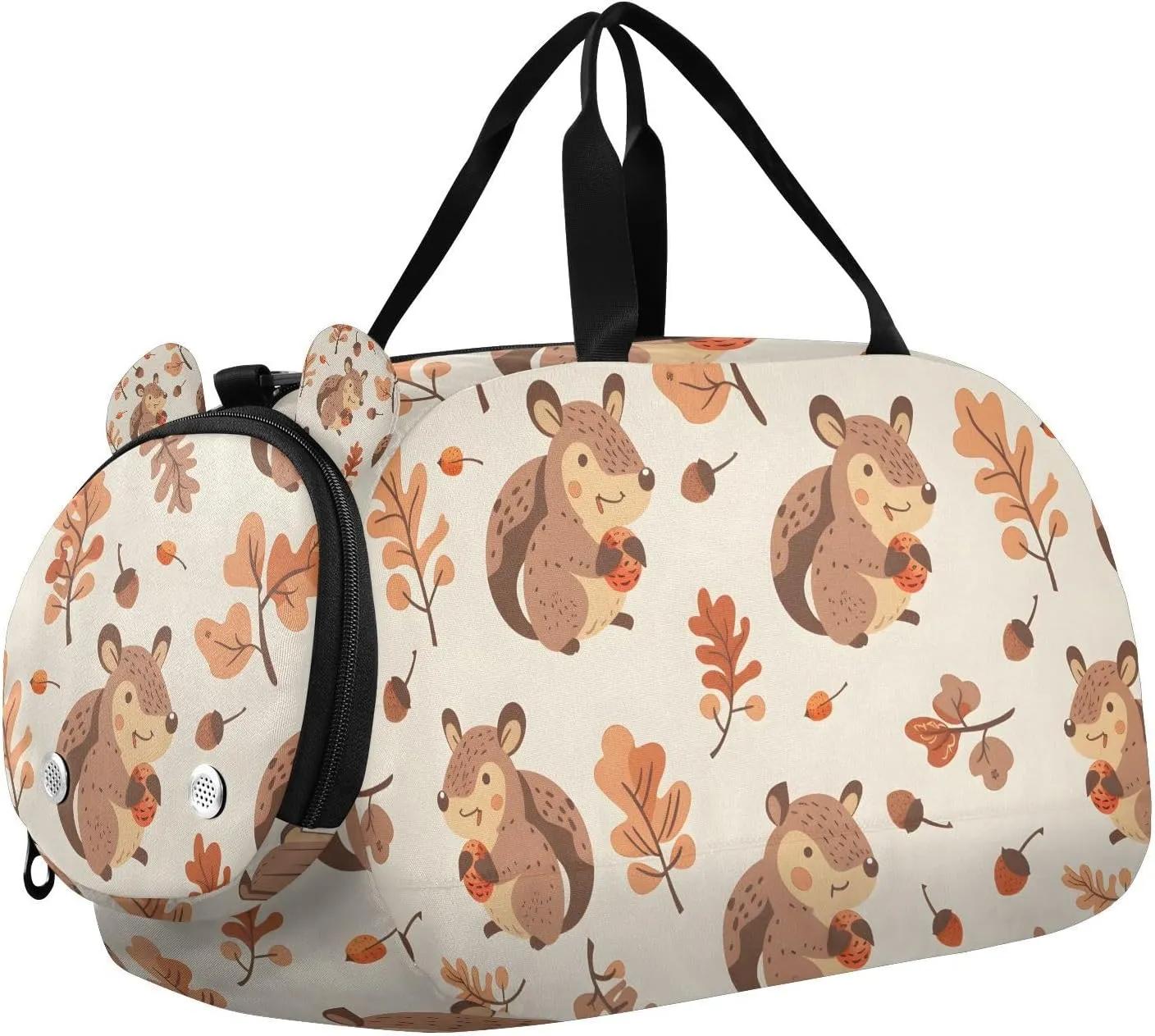 Travel Duffle Bag for Kids Boys Girls Squirrel Acorns Beige Sports Bag Overnighter Duffle Sleepover Weekender with Shoes Compartment