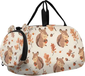 Travel Duffle Bag for Kids Boys Girls Squirrel Acorns Beige Sports Bag Overnighter Duffle Sleepover Weekender with Shoes Compartment