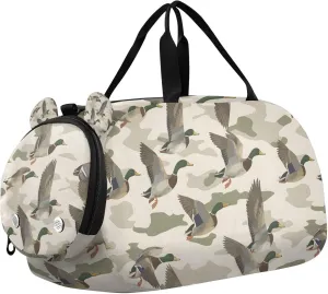 Travel Duffle Bag for Kids Boys Girls Wild Duck Camouflage Sports Bag Overnighter Duffle Sleepover Weekender with Shoes Compartment
