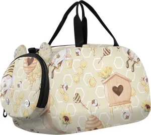 Travel Duffle Bag for Kids Boys Girls Yellow Gnome Bee Honey Sports Bag Overnighter Duffle Sleepover Weekender with Shoes Compartment