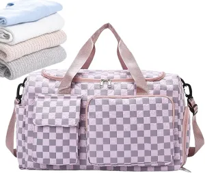 Travel Duffle Bag | Zippered Large Storage Trip Pouch | Water-resistant Plaid Gym Bags with Shoe Compartment for Men Women Sports Swimming Airplane Swimming Basketball