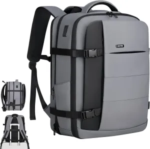 Travel Laptop Backpack for Men Women, 41L Expandable Backpack with USB Charging Port, Airline Approved Carry on Backpack, 17.3 Inch Laptop Backpack for Trip Bussiness College (Light Gray)