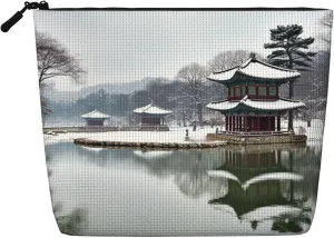 Travel Makeup Bag for Women Large Capacity Cosmetic Bags Waterproof Portable Toiletry Bag Korea Winter Lake Make Up Bags with Zipper Aesthetic Makeup Organizer for Ladies Gift