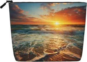 Travel Makeup Bag for Women Large Capacity Cosmetic Bags Waterproof Portable Toiletry Bag Ocean Sunrise Make Up Bags with Zipper Aesthetic Makeup Organizer for Ladies Gift