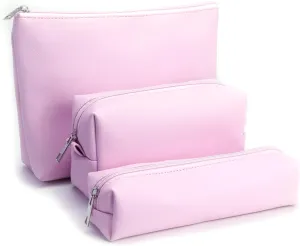Travel Makeup Bags Set, 3-Piece Large Toiletry Organizer, Multi-Size Cosmetic Bags with Zipper (Pink)