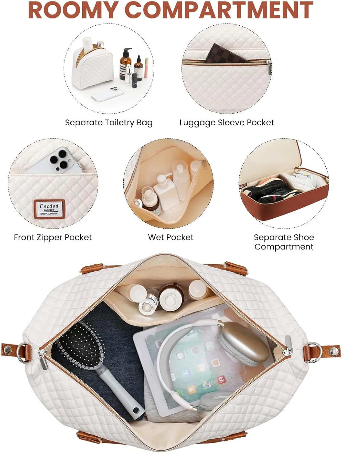 Travel Weekender Duffle Bags for Women: Overnight Bags with Shoe Compartment Large Carry on Weekend Bag with Toiletry & Wet Pocket Tote Duffel Bag Hospital Bag for Women Labor Delivery Begie Brown