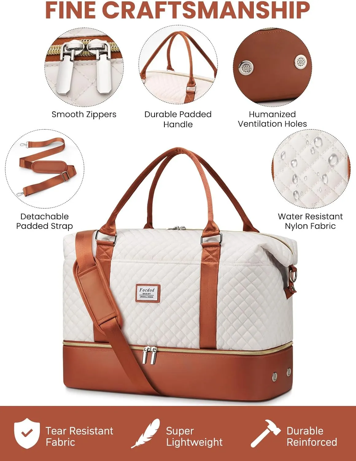 Travel Weekender Duffle Bags for Women: Overnight Bags with Shoe Compartment Large Carry on Weekend Bag with Toiletry & Wet Pocket Tote Duffel Bag Hospital Bag for Women Labor Delivery Begie Brown