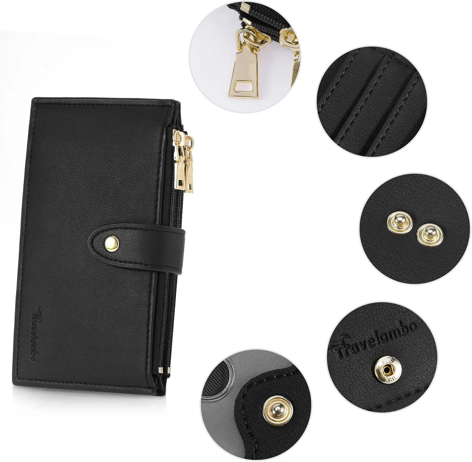Travelambo Leather Wallets for Women Slim RFID Blocking Bifold Credit Card Holder Wallet