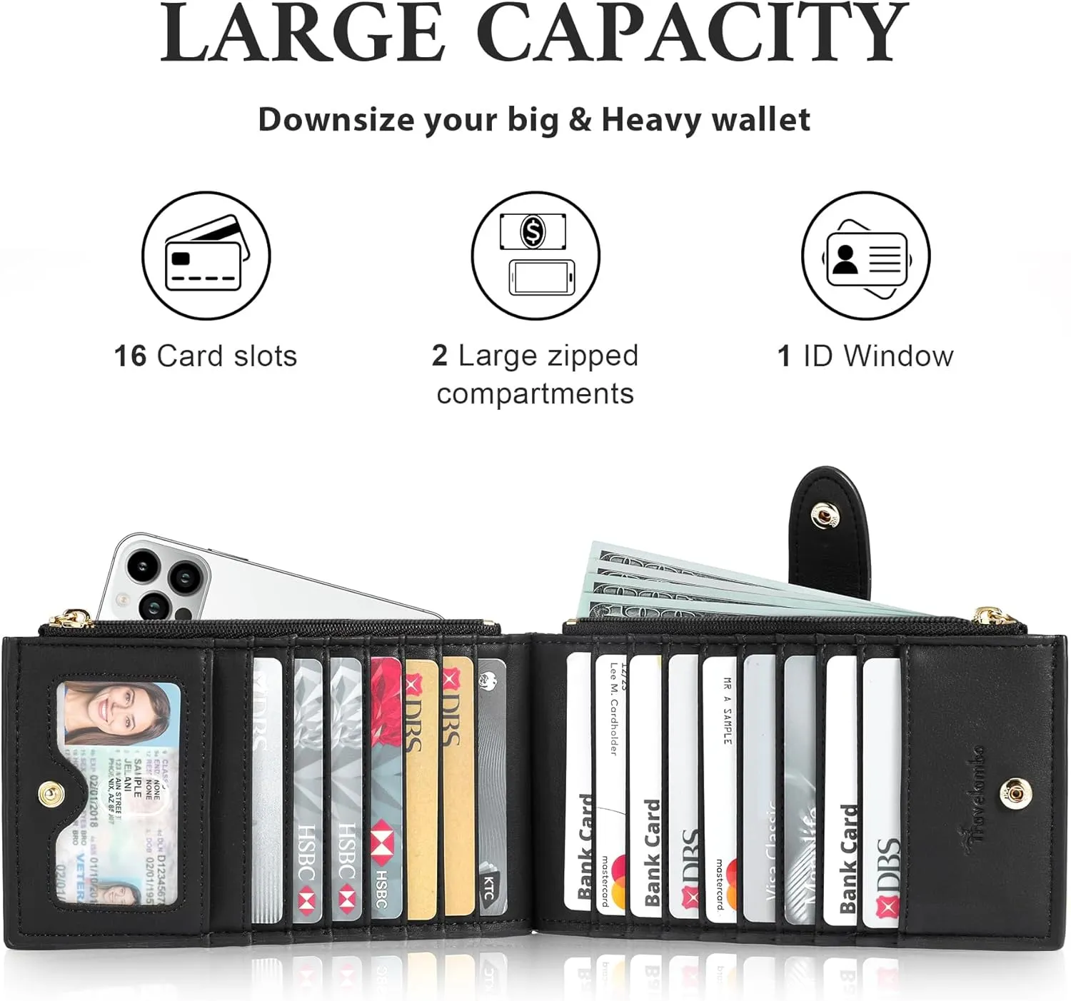 Travelambo Leather Wallets for Women Slim RFID Blocking Bifold Credit Card Holder Wallet