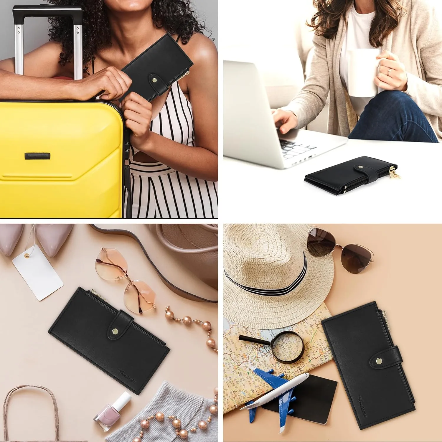 Travelambo Leather Wallets for Women Slim RFID Blocking Bifold Credit Card Holder Wallet
