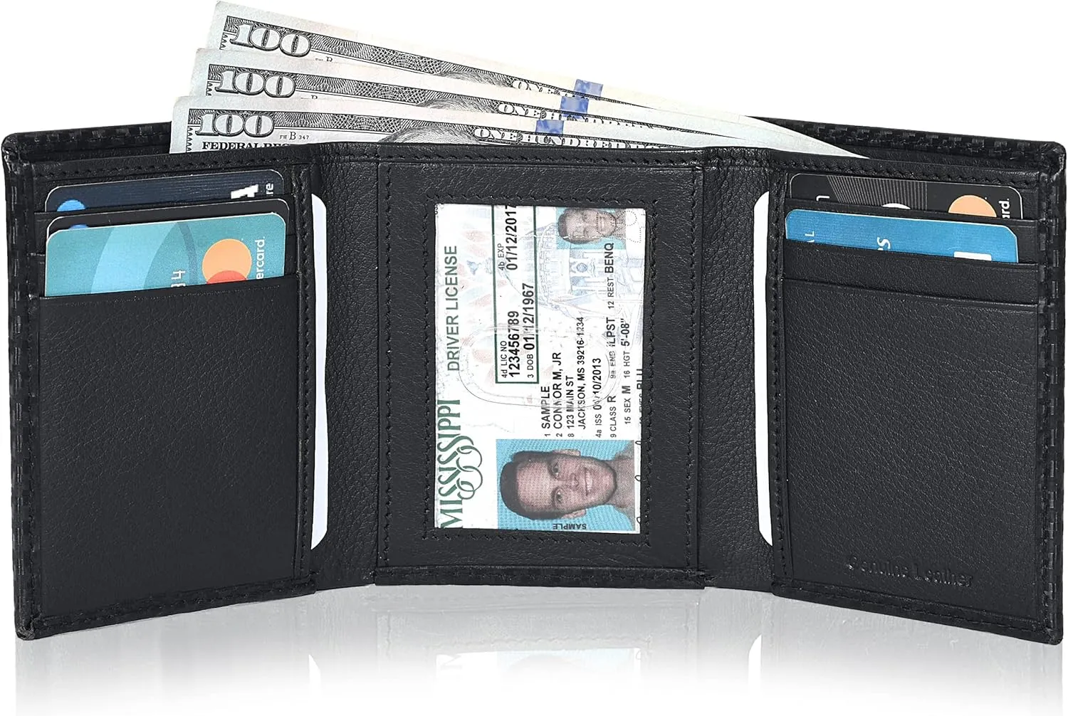 Tri fold Leather Wallet for Men with RFID | Slim Wallets for Men with 1 ID and 6 Credit card slots | Front Pocket Minimalist