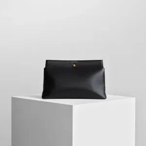 TRIPLEX CLUTCH | black leather with gold