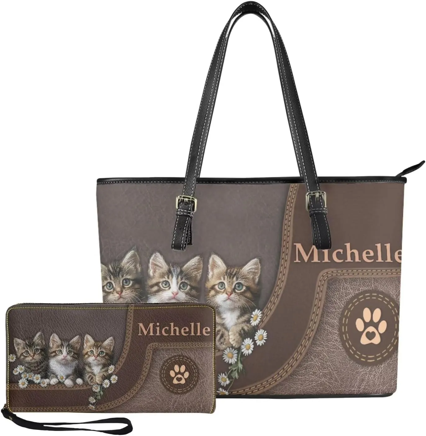 Tuoxiukan Personalized Handbags and Wallet Set for Women Clutch Purse Custom Name Tote Bag Customized Gifts for Mom
