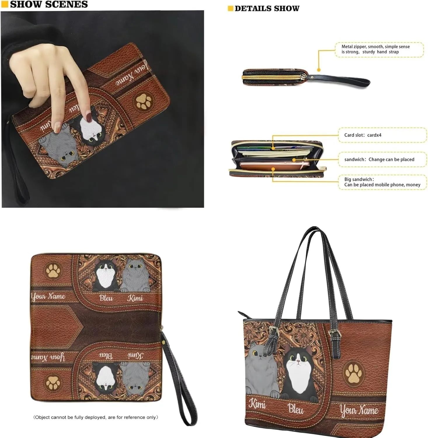 Tuoxiukan Personalized Handbags and Wallet Set for Women Clutch Purse Custom Name Tote Bag Customized Gifts for Mom